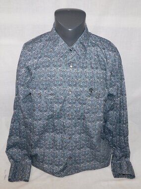 George Strait Gray Blue Paisley Snap Button Western Rodeo Dress Shirt Mens 2XL
